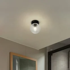 Loftlamper ^ Lucande Badolo loftslampe, sort, glas, Ø 15 cm, IP44