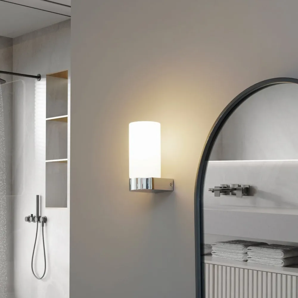 Lucande Væg- Og Spejllamper > Basolo væglampe til badeværelset, sort, højde 17,2 cm, glas