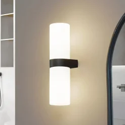 Væg- Og Spejllamper|Væglamper ^ Lucande Basolo væglampe til badeværelset, sort, højde 31,5 cm, glas