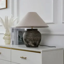 Lucande Bordlamper > bordlampe Thalorin, højde 46 cm, grå, keramik