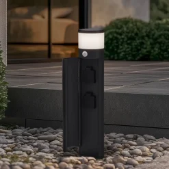Sokkellamper Med Sensor|Sokkellamper ^ Lucande Corban sokkellampe, grå, sensor, udtag, IP44