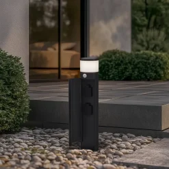 Sokkellamper Med Sensor|Sokkellamper ^ Lucande Corban sokkellampe, grå, sensor, udtag, IP44