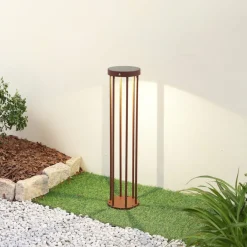 Solcelle Lampe Med Sensor|Solcellelamper ^ Lucande Evelis LED-vejlampe, rustfarvet, aluminium, sensor