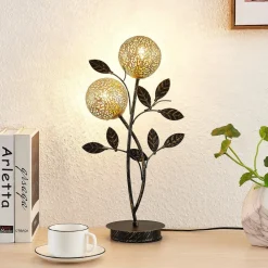 Lucande Pendellamper|Bordlamper > Evory bordlampe, 48 cm, 2 lyskilder, sort/guld, G9