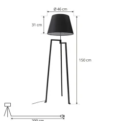 Lucande Gulvlamper|Gulvlamper > gulvlampe Amona, sort, tekstil, 150 cm, trefod