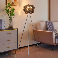 Lucande Gulvlamper > Gulvlampe Diborah, røggrå, glas, 150 cm, G9