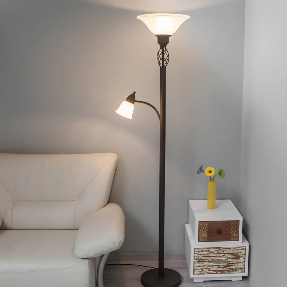 Lucande Gulvlamper|Gulvlamper > Gulvlampe Dunja, hvid/rust, metal, læselampe