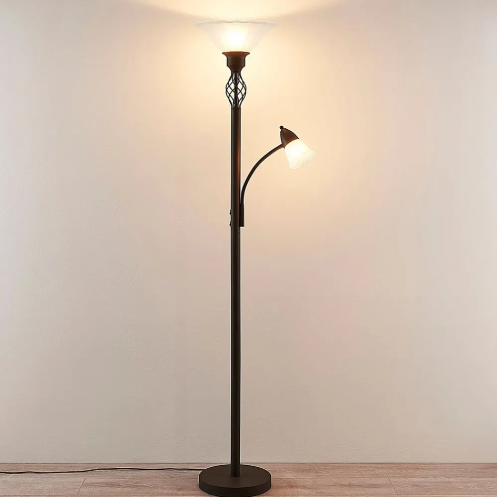 Lucande Gulvlamper|Gulvlamper > Gulvlampe Dunja, hvid/rust, metal, læselampe