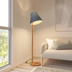 Gang|Pendellamper ^ Lucande gulvlampe Jinda, blå, træ, stof, 160 cm, E27