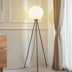 Lucande Gulvlamper|Gulvlamper > gulvlampe Kestralia, hvid, glas, Ø 35 cm, E27