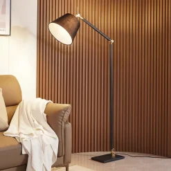 Gulvlamper|Gulvlamper ^ Lucande gulvlampe Marvaine, sort/guldfarvet, justerbar