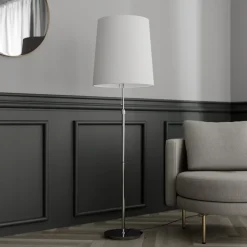 Pendellamper|Gulvlamper ^ Lucande gulvlampe Pordis, 155 cm, krom, hvid, metal, tekstil