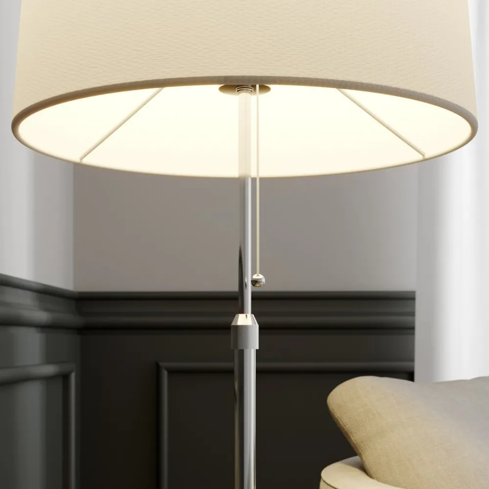 Pendellamper|Gulvlamper ^ Lucande gulvlampe Pordis, 155 cm, krom, hvid, metal, tekstil