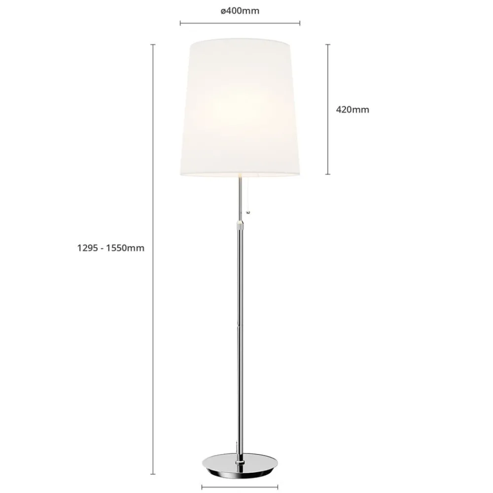Pendellamper|Gulvlamper ^ Lucande gulvlampe Pordis, 155 cm, krom, hvid, metal, tekstil
