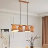 Lucande Pendellamper > hængelampe Jinda, grå, træ, stof, 120 cm, E27