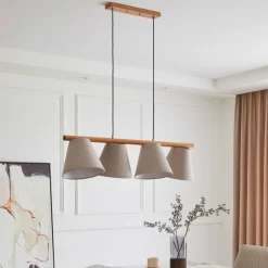 Lucande Pendellamper > hængelampe Jinda, grå, træ, stof, 120 cm, E27