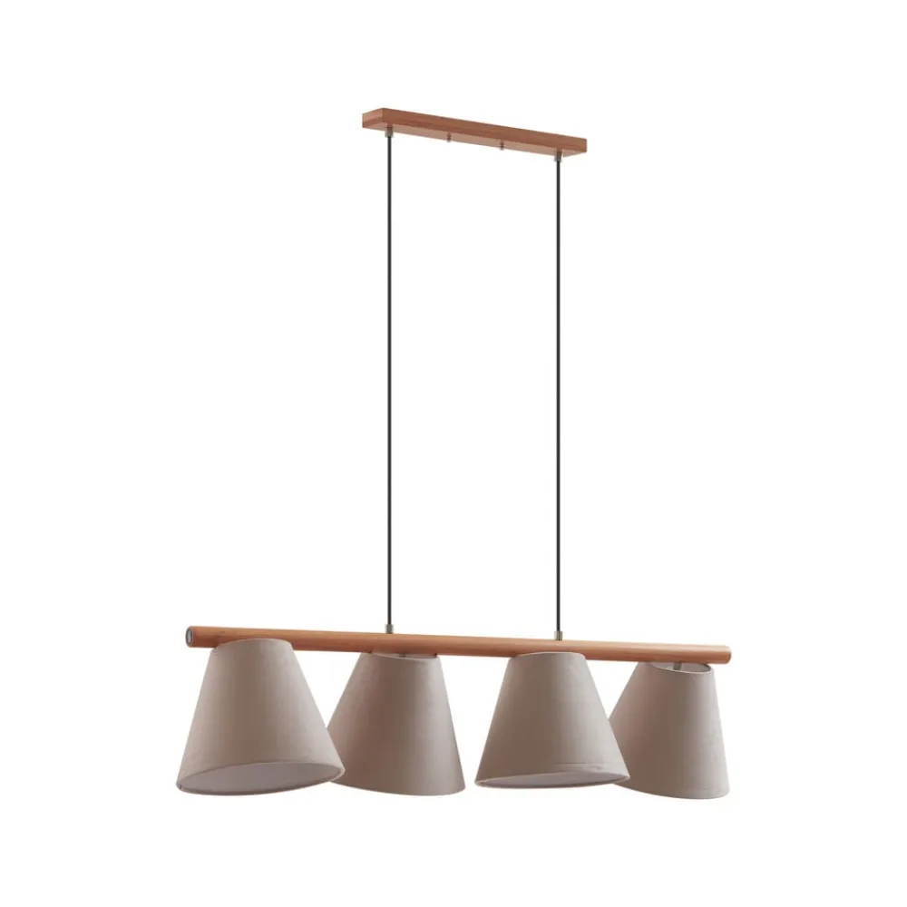 Lucande Pendellamper > hængelampe Jinda, grå, træ, stof, 120 cm, E27