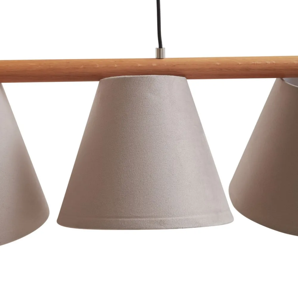 Lucande Pendellamper > hængelampe Jinda, grå, træ, stof, 120 cm, E27