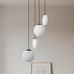 Lucande Pendellamper > hængelampe Lunelle, sort, glas, 4 lyskilder, Ø 40 cm
