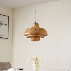 Pendellamper ^ Lucande hængelampe Rasmina, bambus, Ø 50 cm, 1 lyskilde