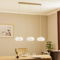Pendellamper|Pendellamper ^ Lucande hængelampe Sharvil, 3 lyskilder, hvid, glas, 97 cm