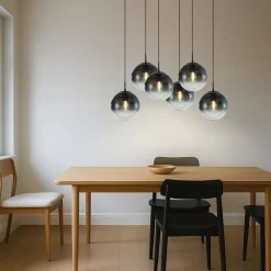 Lucande Pendellamper|Pendellamper > hængelampe Veloura, 6 lyskilder, 100 cm, glas, træ