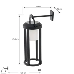 Solcellelamper|Terrassebelysning ^ Lucande 2-i-1 LED-solcellelampe Tilena, sort, rund, aluminium