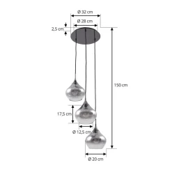 Lucande Pendellamper > Jarven hængelampe, 3 lyskilder, sort, glas