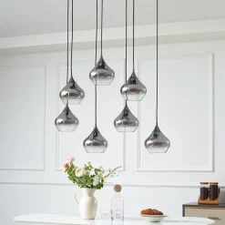 Pendellamper ^ Lucande Jarven hængelampe, 7 lyskilder, sort, glas