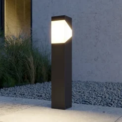 Terrassebelysning|Sokkellamper ^ Lucande Kiran sokkellampe, 60 cm, grå, metal, IP44, E27