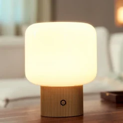Lucande Bordlamper > LED-batteridrevet bordlampe Katrin Palme, beige, glas