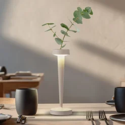 Dekorationsbelysning ^ Lucande LED-batteridrevet lysestage Lea, vase, beige, 28 cm