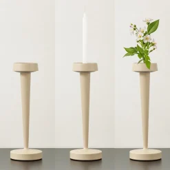 Dekorationsbelysning ^ Lucande LED-batteridrevet lysestage Lea, vase, beige, 28 cm