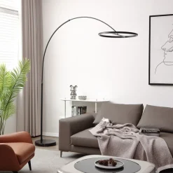 Lucande Gulvlamper|Gulvlamper > LED-buelampe Virvera, rund, sort, metal
