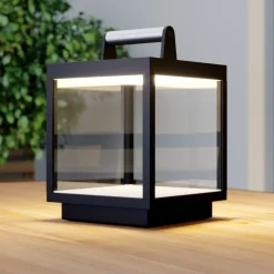 Dekorationsbelysning|Terrassebelysning ^ Lucande LED genopladelig bordlampe Cube, aluminium, IP54, dæmpbar