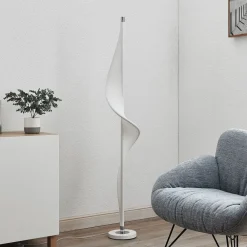 Gang|Pendellamper ^ Lucande LED-gulvlampe Edano, 154 cm, hvid, tekstil, dæmpbar