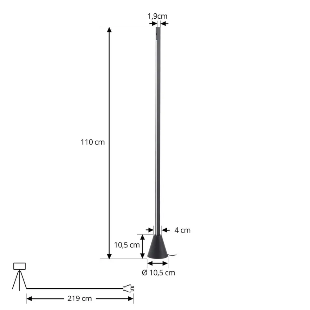 Gulvlamper|Gulvlamper ^ Lucande LED-gulvlampe Linija, sort, højde 110 cm, sensor