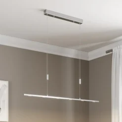 Lucande Arbejdsrum/Kontor|Pendellamper > LED-hængelampe Arnik, 120 cm, nikkelfarvet, dæmpbar