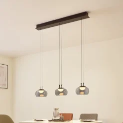 Pendellamper|Pendellamper ^ Lucande LED-hængelampe Dain, 3 lyskilder, røggrå, glas