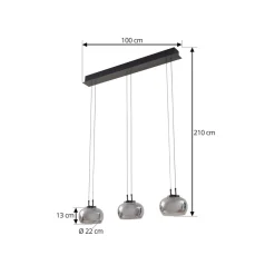 Pendellamper|Pendellamper ^ Lucande LED-hængelampe Dain, 3 lyskilder, røggrå, glas
