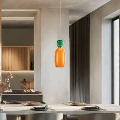 Pendellamper|Pendellamper ^ Lucande LED-hængelampe Fay, orange/mørkegrøn, glas, Ø 15 cm