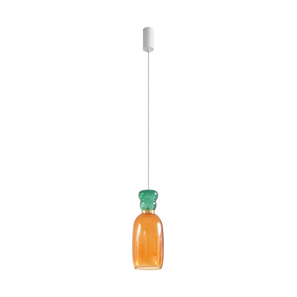 Pendellamper|Pendellamper ^ Lucande LED-hængelampe Fay, orange/mørkegrøn, glas, Ø 15 cm