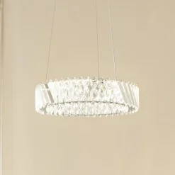 Pendellamper|Pendellamper ^ Lucande LED-hængelampe Glacis, krystal, Ø 40 cm, krom