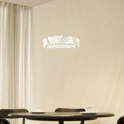 Pendellamper|Pendellamper ^ Lucande LED-hængelampe Glacis, krystal, Ø 40 cm, krom