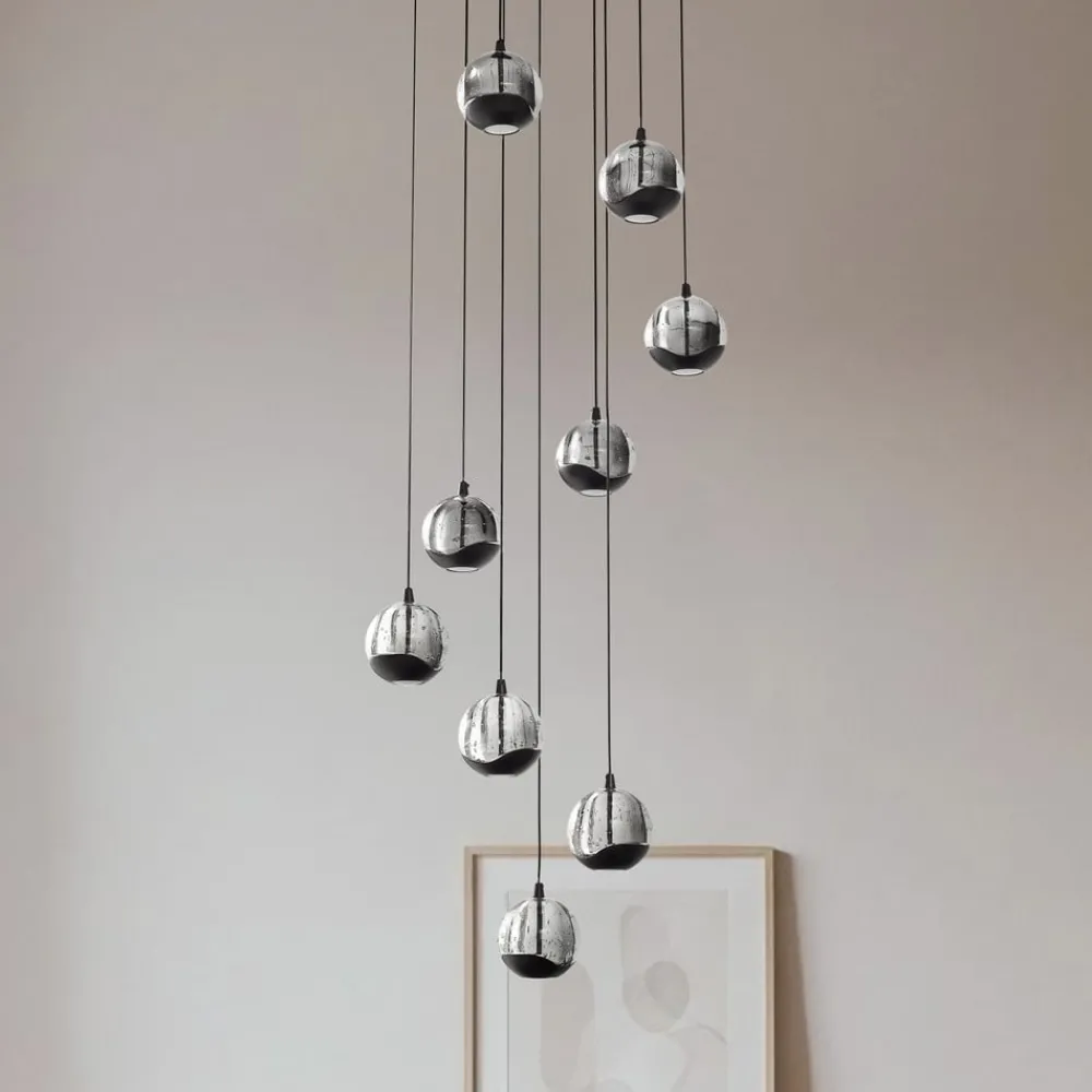 Lucande Pendellamper > LED-hængelampe Hayley, sort, 9 lyskilder, glas