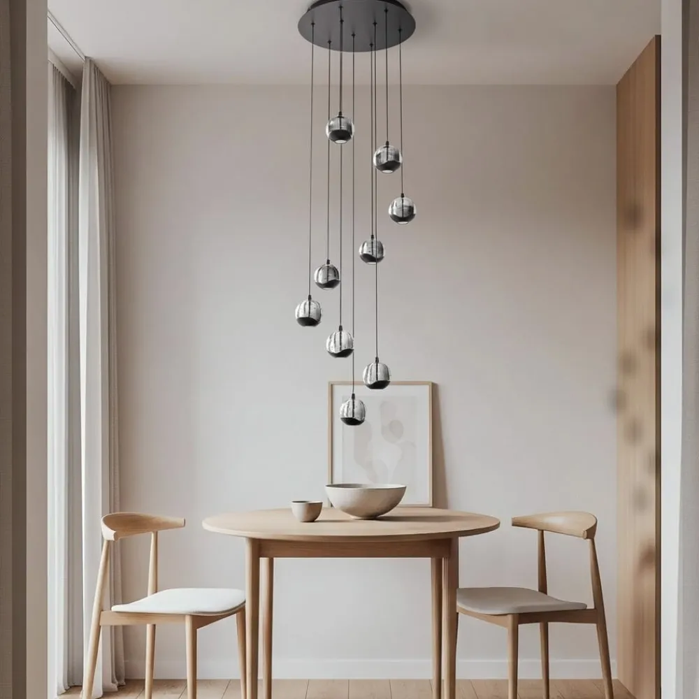Lucande Pendellamper > LED-hængelampe Hayley, sort, 9 lyskilder, glas