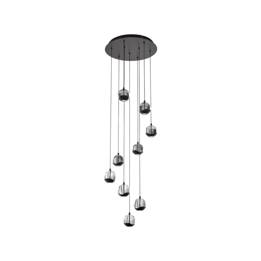 Lucande Pendellamper > LED-hængelampe Hayley, sort, 9 lyskilder, glas