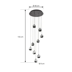 Lucande Pendellamper > LED-hængelampe Hayley, sort, 9 lyskilder, glas