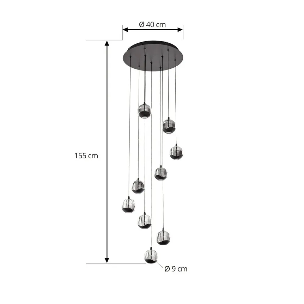Lucande Pendellamper > LED-hængelampe Hayley, sort, 9 lyskilder, glas