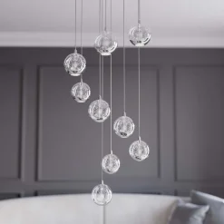 Pendellamper ^ Lucande LED-hængelampe Hayley, Ø 40 cm, 9 lyskilder, krom, glas